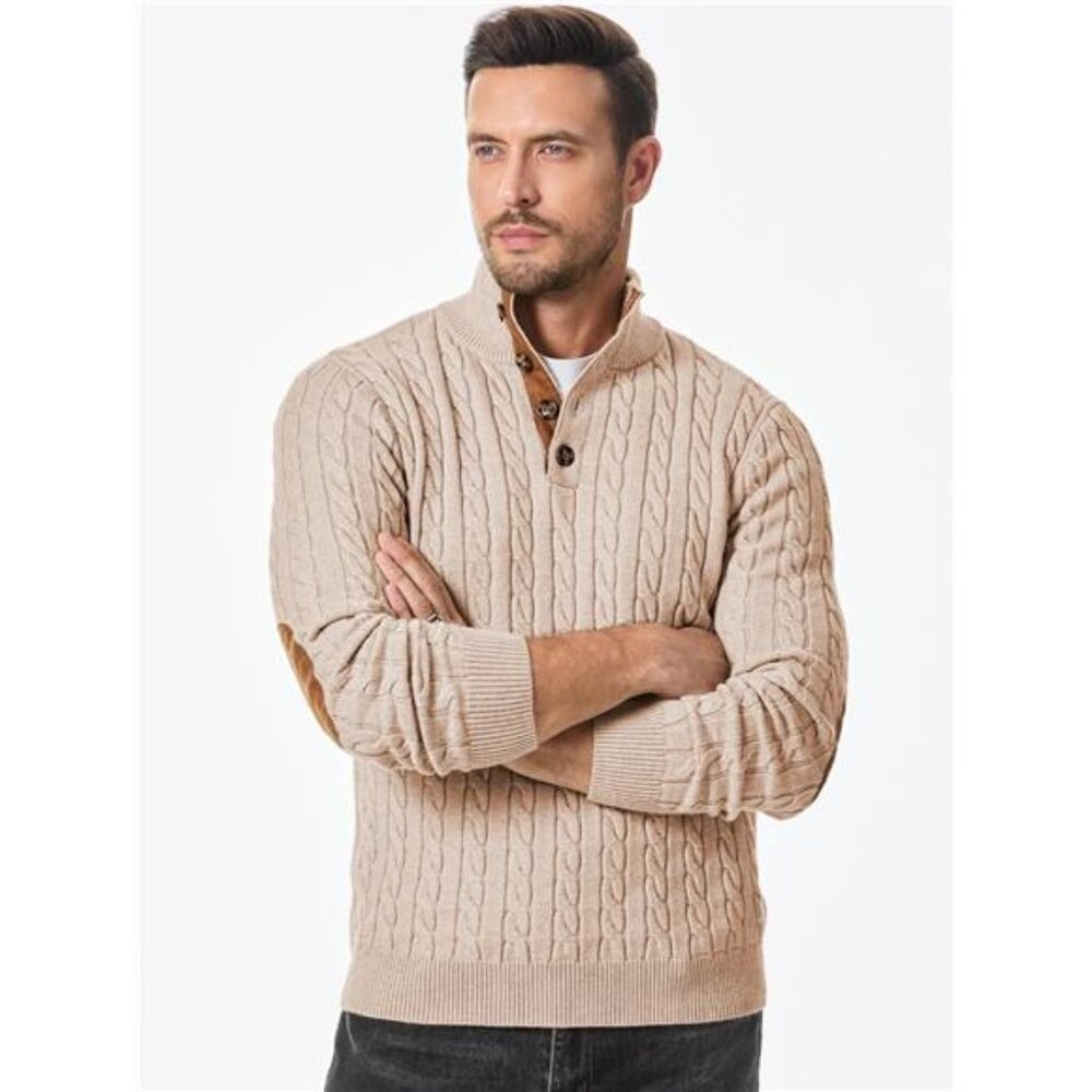 NEW Men's Cable Knit Pullover Sweater Casual Long Sleeve Stand Collar - Picture 4 of 6